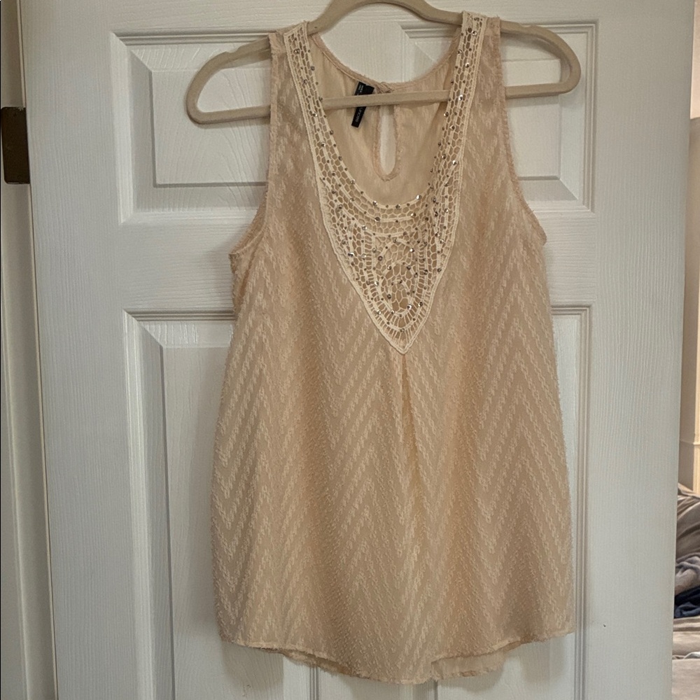 Maurices Beige Chevron Lace Tank Top